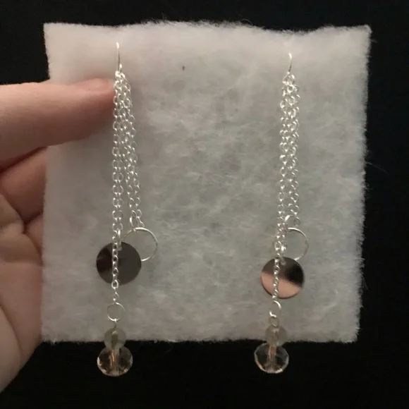 Pink Crystal Drop Earrings with Chains and Circles. ~Elegant Moon🌙 - Picture 6 of 6